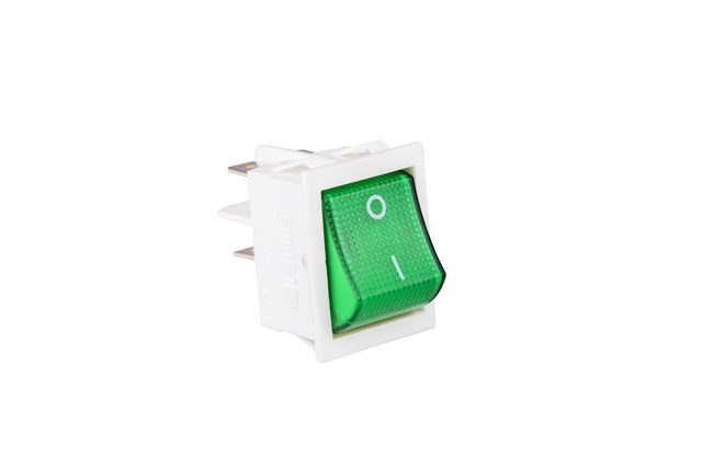 30*22mm Beyaz Gövde 2NO Işıklı Terminalli (0-I) Baskılı Yeşil A14 Serisi Anahtar
